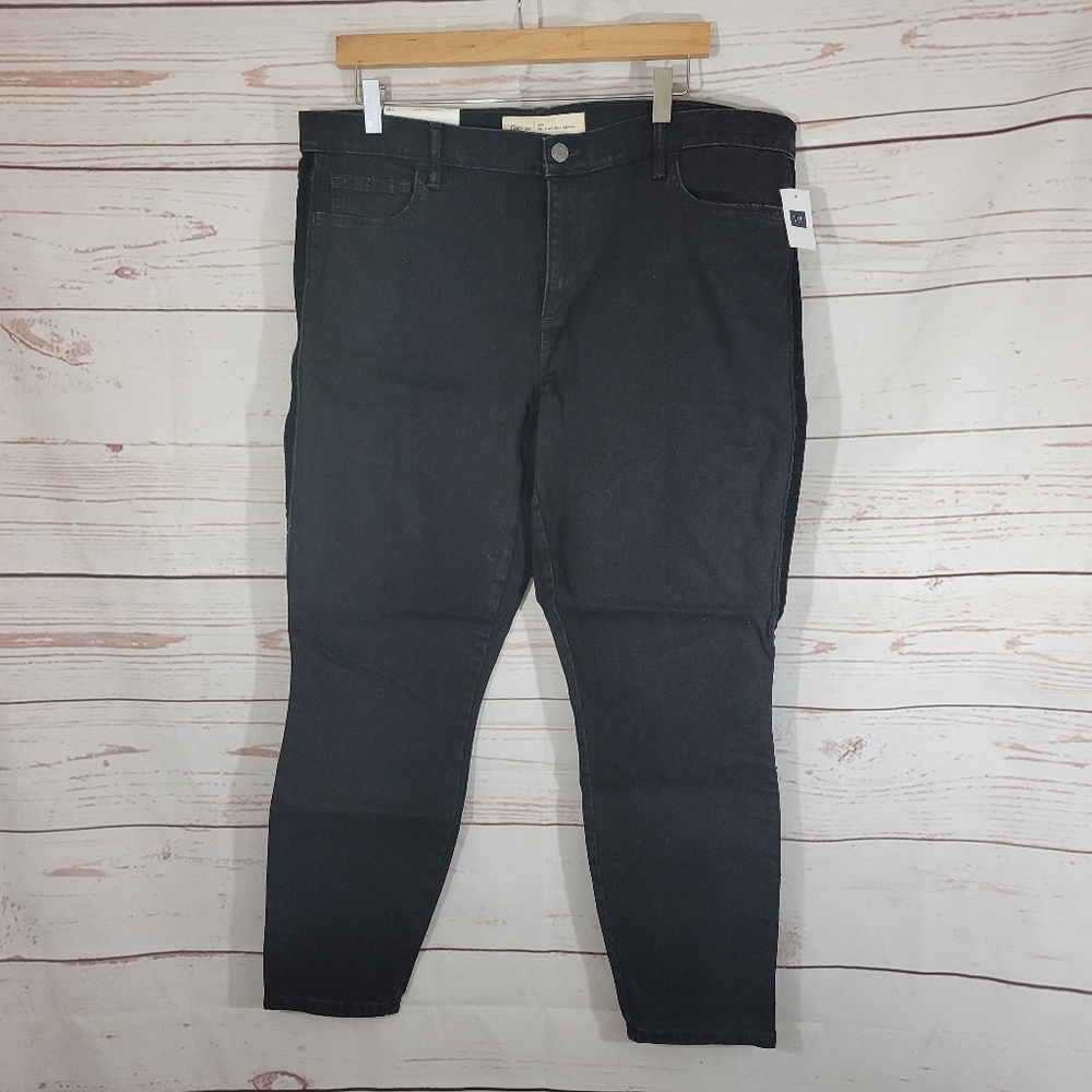 Gap Authentic True Skinny Solid Black Ankle Jeans With Velvet Strip Size 33R NWT